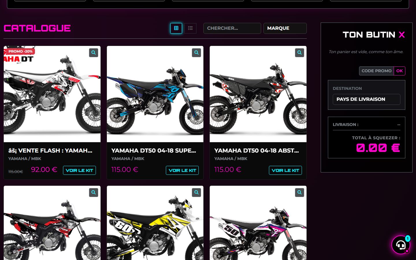 Catalogue Pornseries — kits déco moto et panier « Ton butin X »