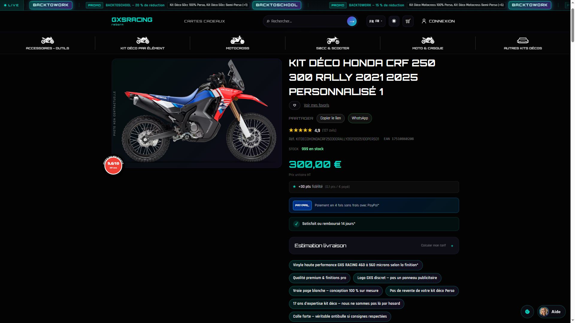 Fiche produit kit déco Honda CRF personnalisé sur GXS Racing