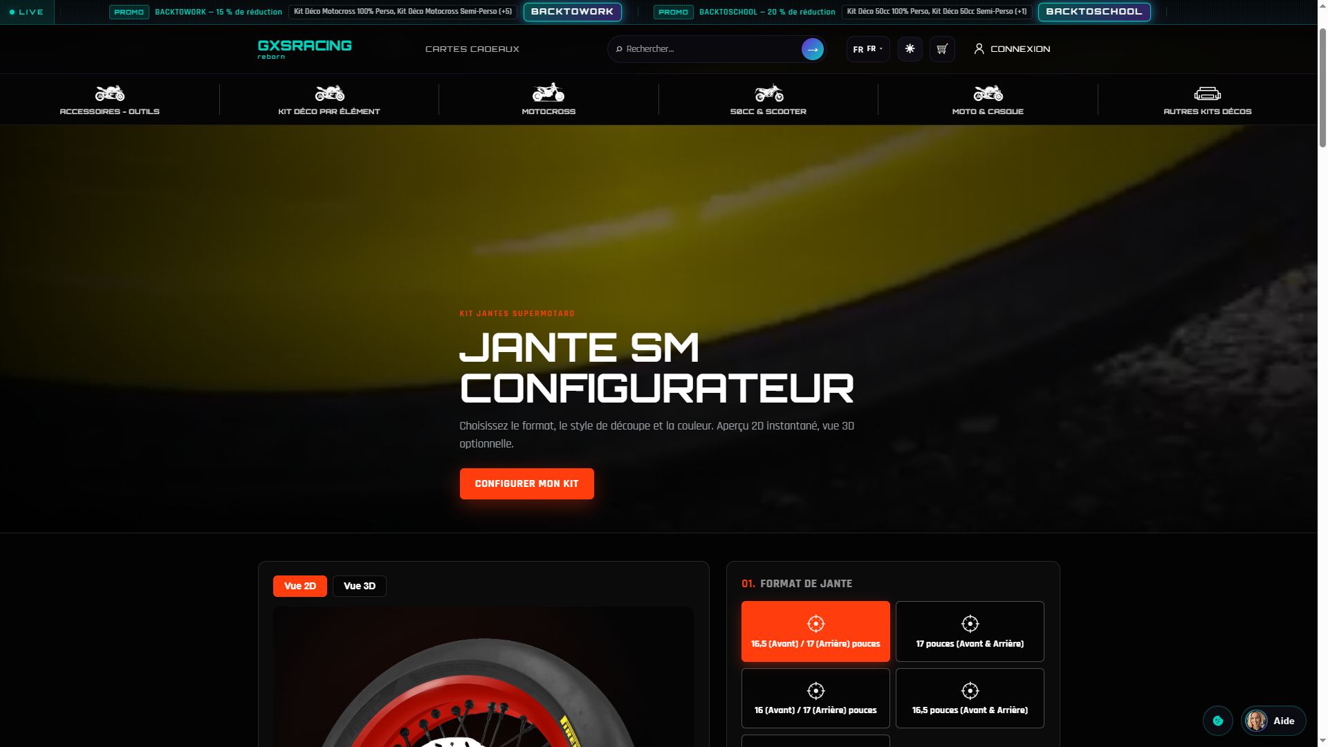 Configurateur jantes SM GXS Racing — format bande et aperçu